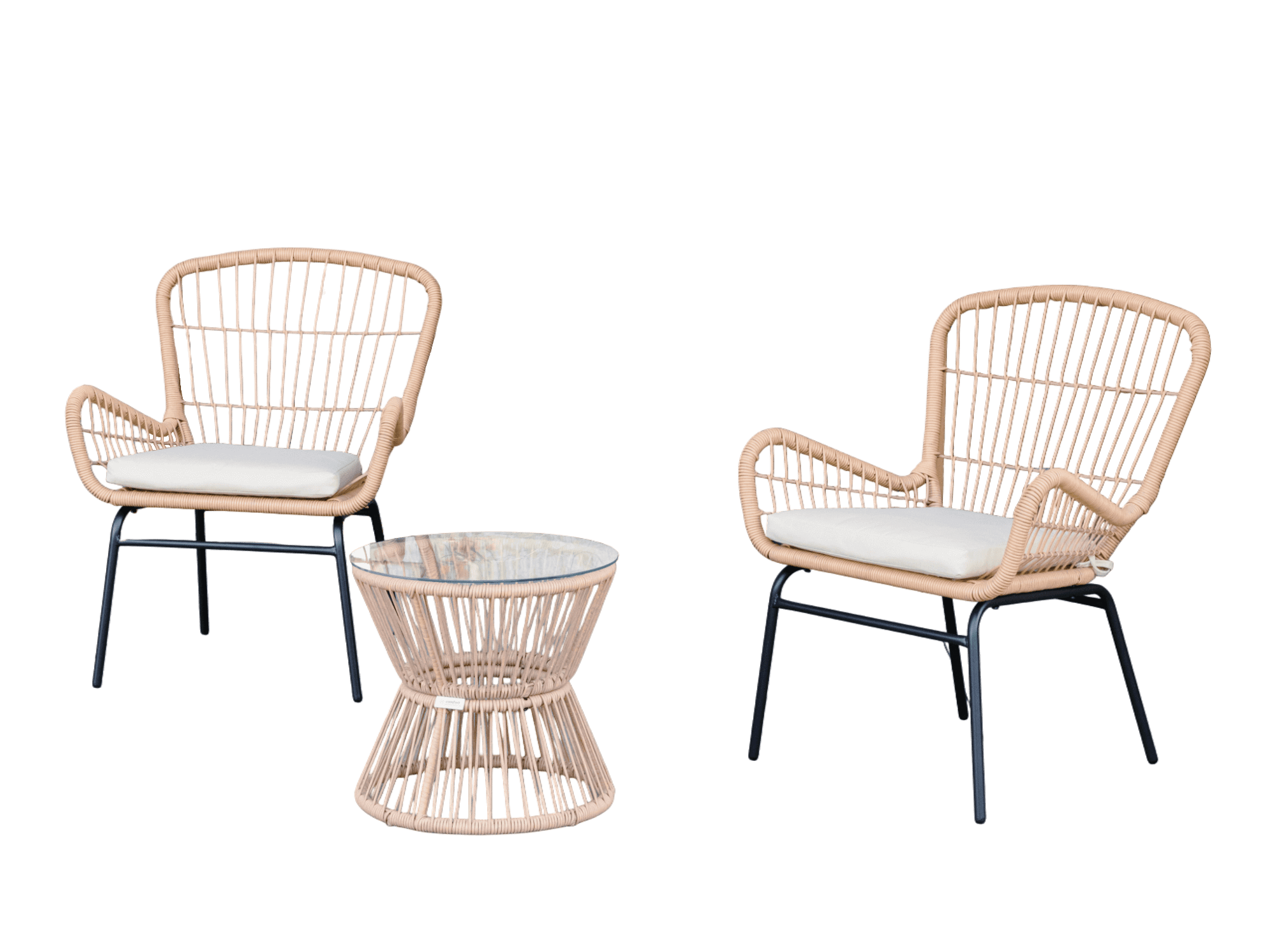 3Pcs Outdoor Rattan Chairs Set - Patio Bistro Sets with Glass Top Table for Courtyard Garden