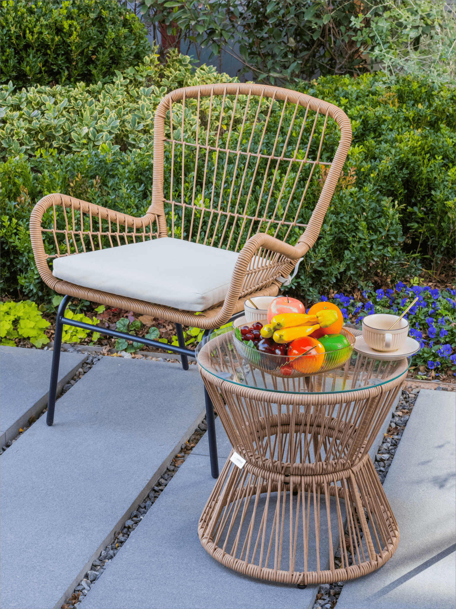 3Pcs Outdoor Rattan Chairs Set - Patio Bistro Sets with Glass Top Table for Courtyard Garden