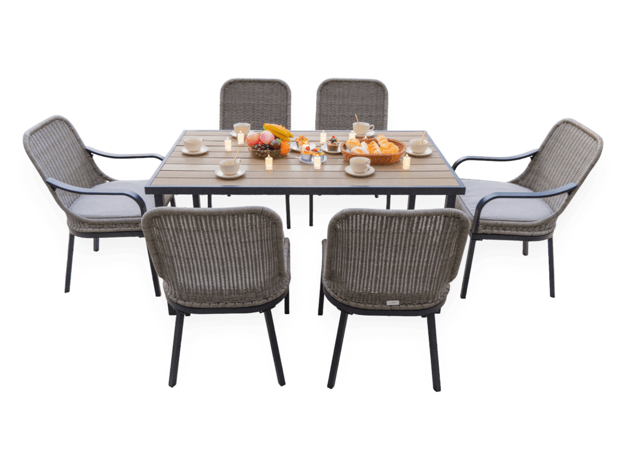 7Pcs Patio Dining Set for Backyard Garden Deck Poolside/Plastic Wood Table Top, Removable Cushions